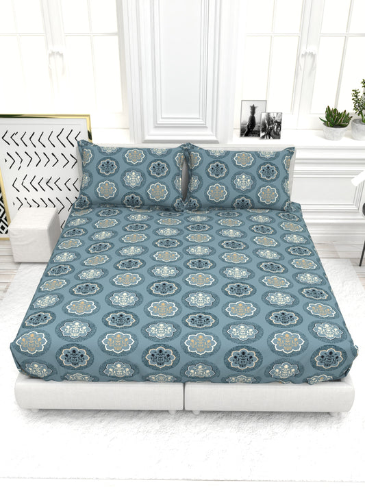 Bruno King Size Reactive Satin Bedsheet Set - Blue