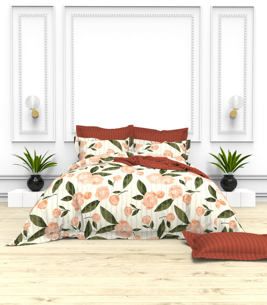 Christie King Size Self-Striped Satin Bedsheet Set (4 Pillow Covers)