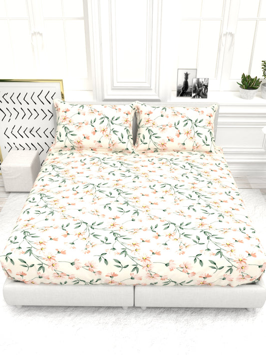 Cider Double Bed Micro-Cotton Sheet Set - Cream & Peach