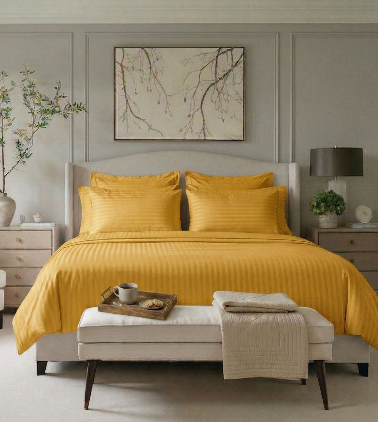 Sapphire 3-Piece 100% Cotton Satin Bedsheet Set - Yellow