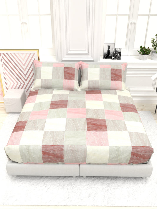 Orchid King Size Percale Bedsheet Set - Beige & Pink