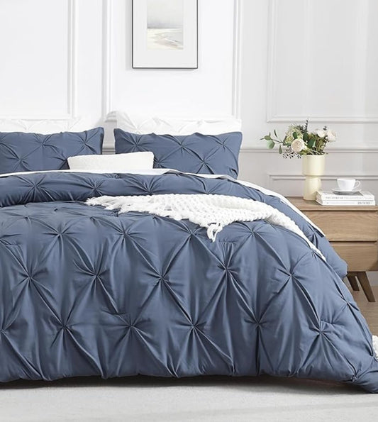 Dune Hand-Crafted Pin Tuck Comforter Set (400Tc Satin) - Blue