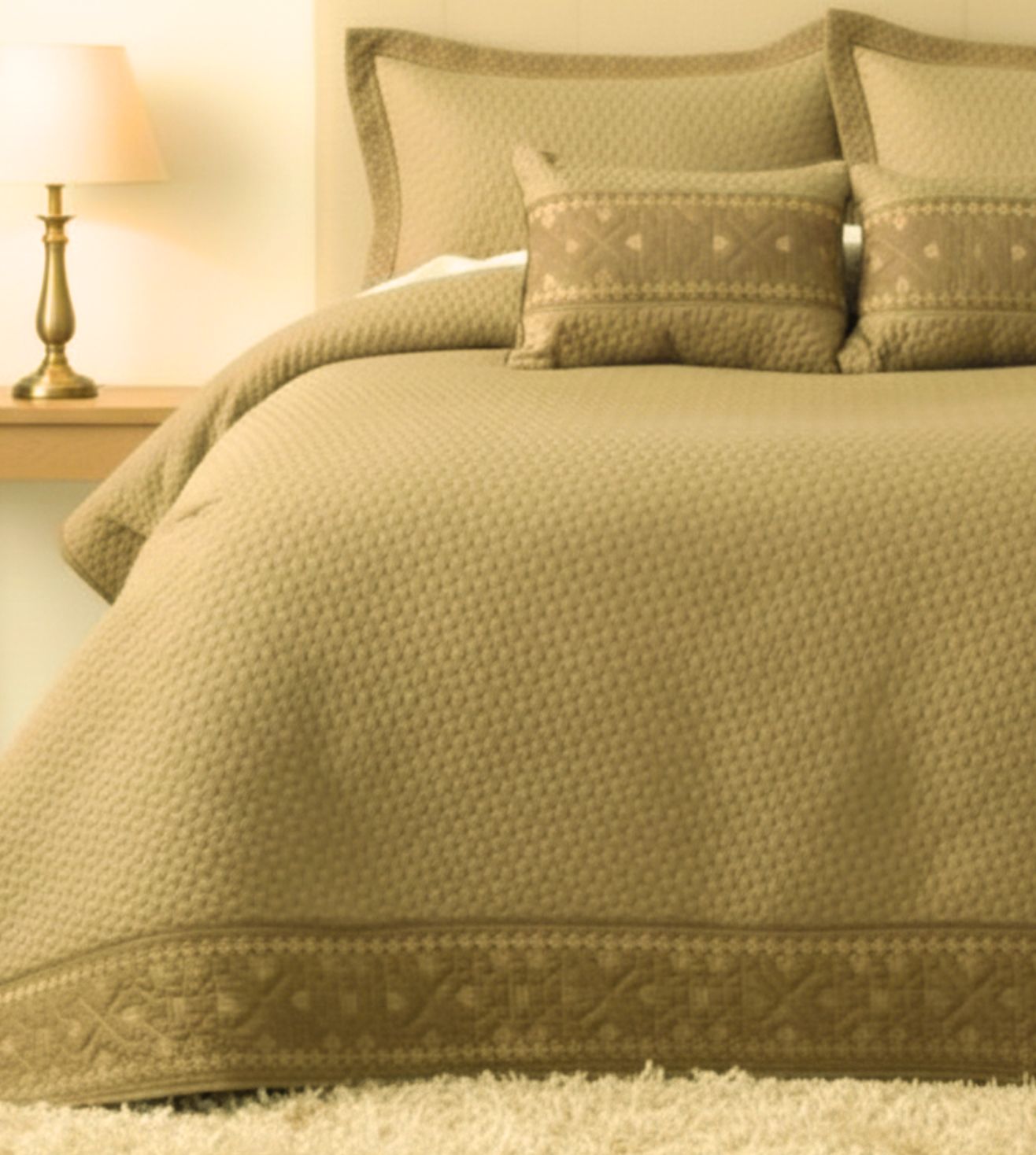 Noir 5-Piece Quilted & Embroidered Bedcover Ensemble - Camel