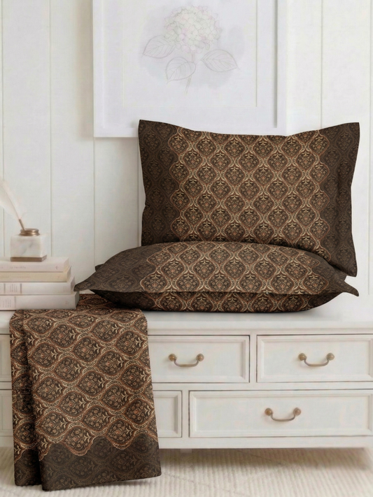 Bruno King Size Reactive Satin Bedsheet Set - Coffee Brown