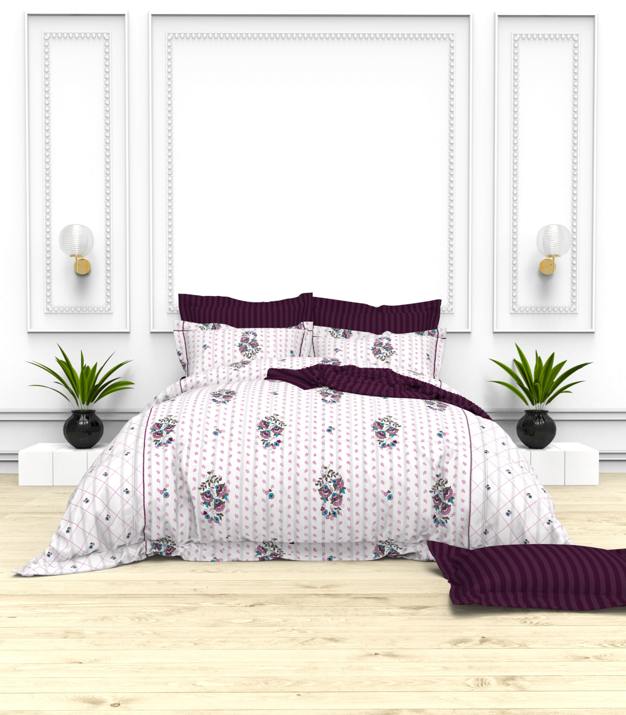 Christie King Size Self-Striped Satin Bedsheet Set (4 Pillow Covers)