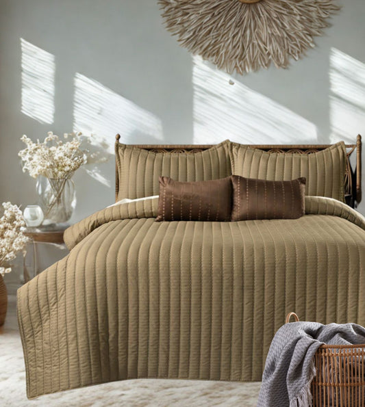 Luna 5-Piece Quilted & Embroidered Bedcover Ensemble - Olive