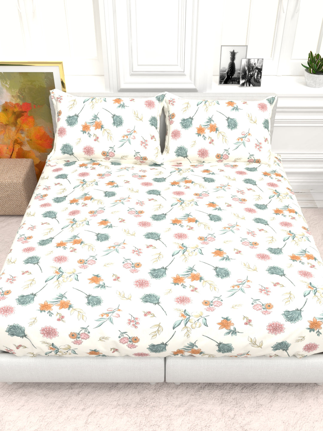 Cider Double Bed Micro-Cotton Sheet Set - Cream & Blush