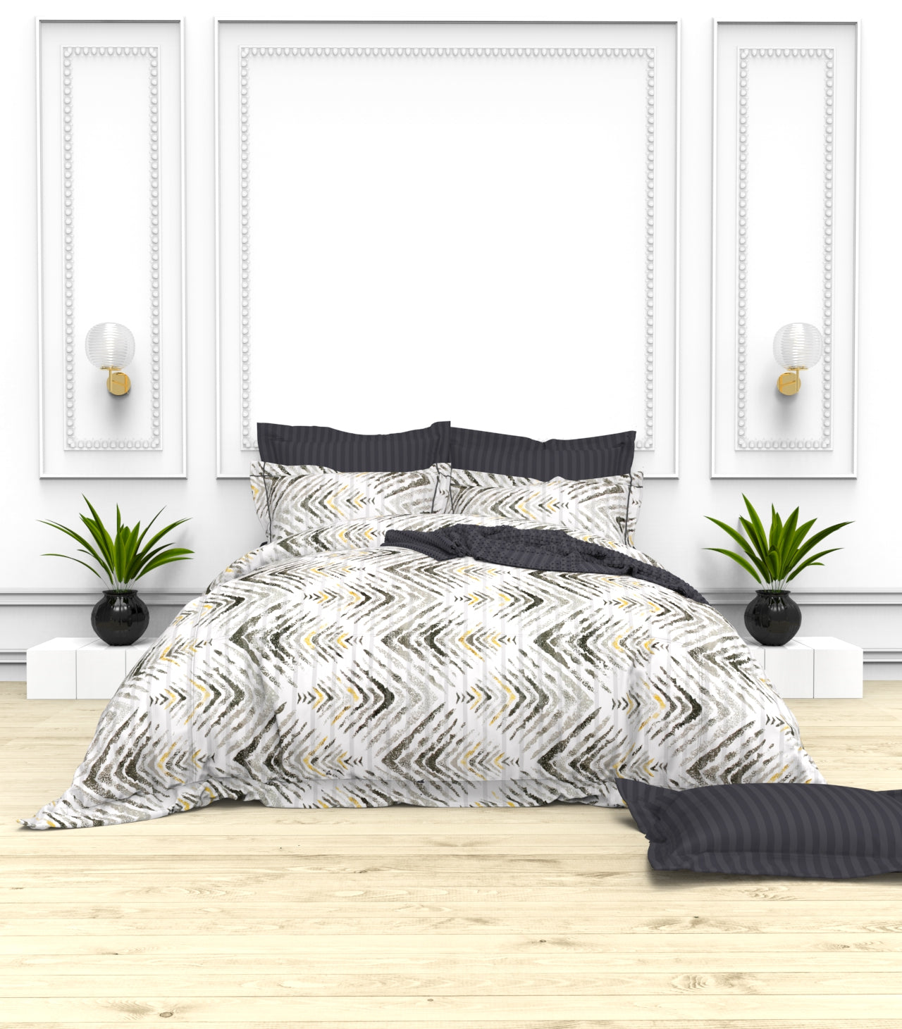 Christie King Size Self-Striped Satin Bedsheet Set (4 Pillow Covers)