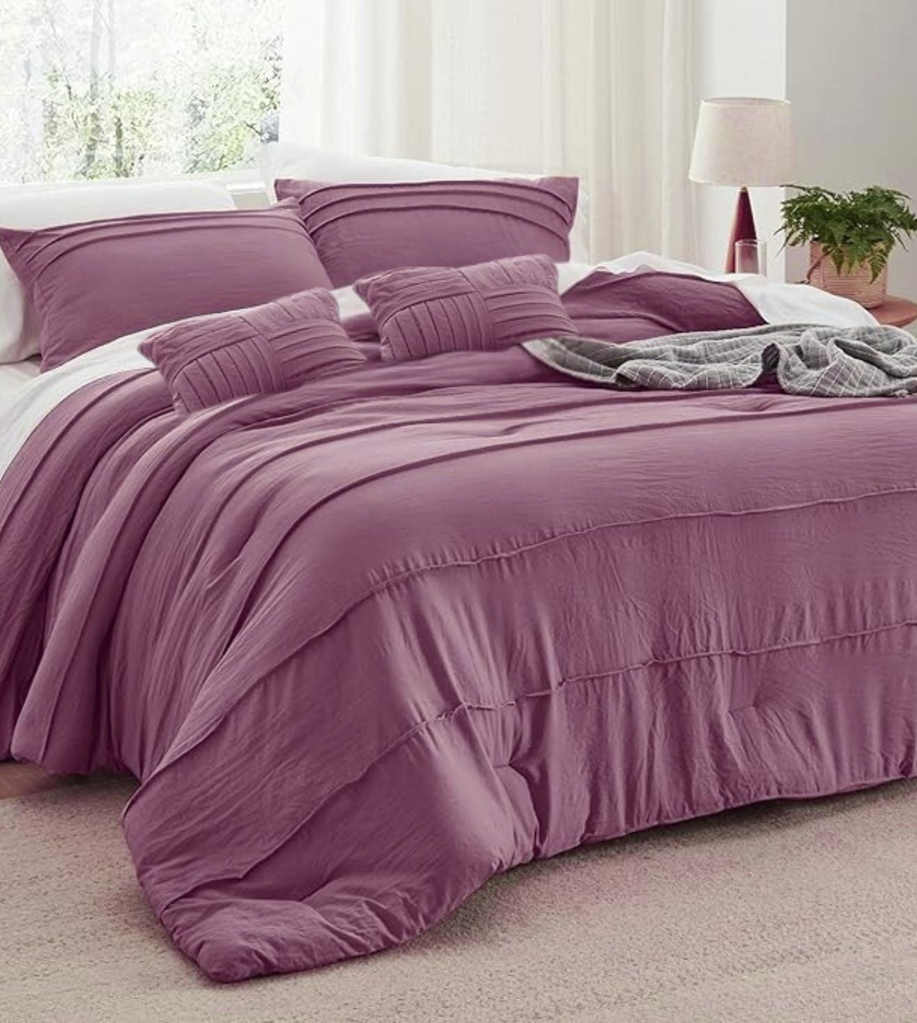 Elysium 5-Piece Hand-Pleated Comforter Ensemble (400Tc Satin) - Plum