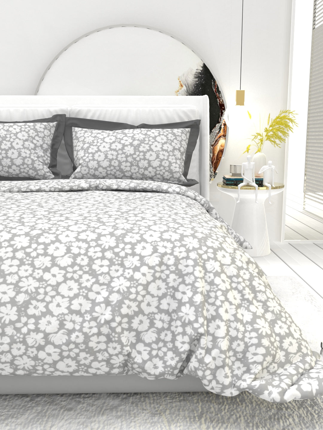 Carnation King Size Bedsheet Set with Contrast Border - Gray