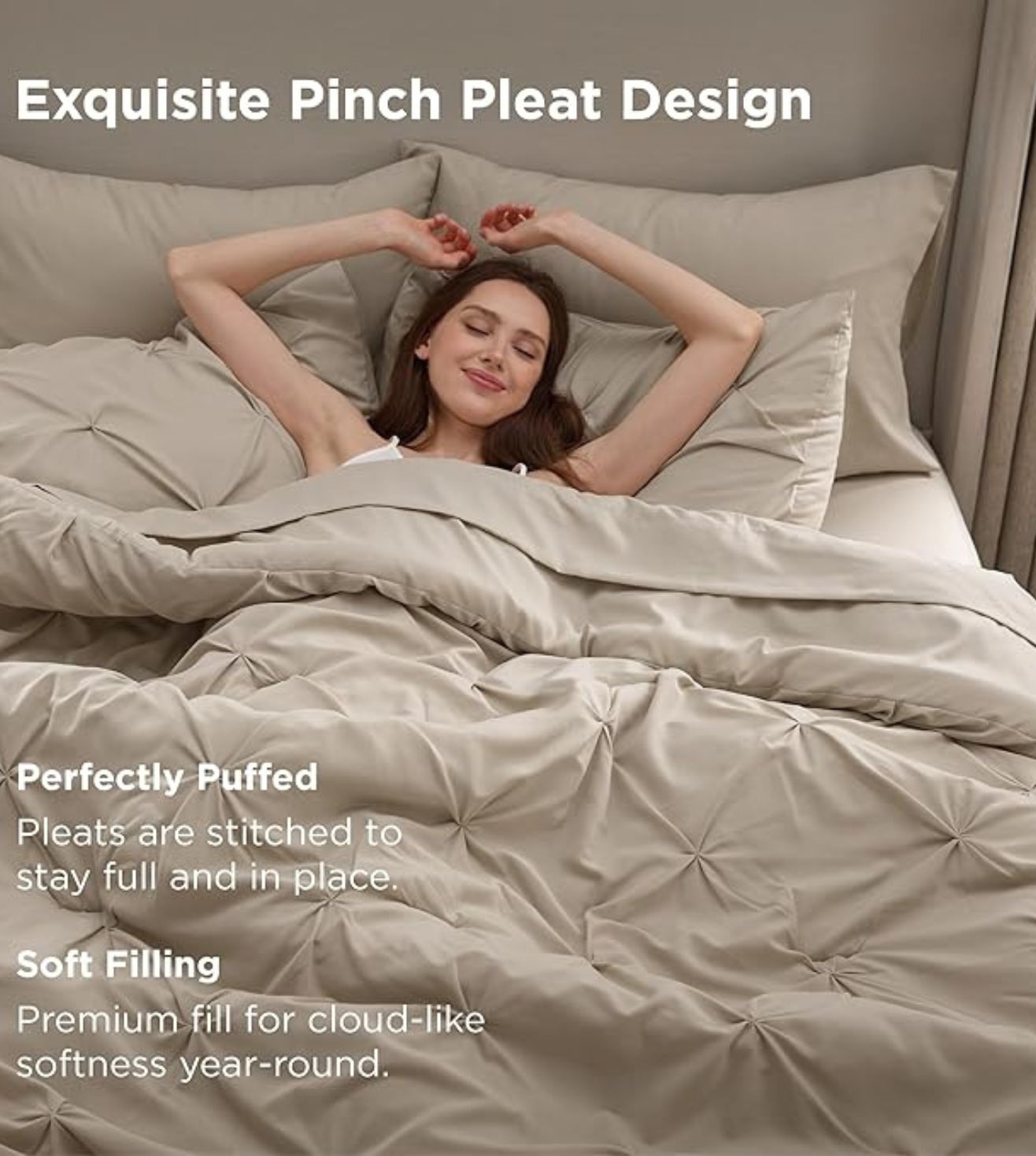 Dune Hand-Crafted Pin Tuck Comforter Set (400Tc Satin) - Sand