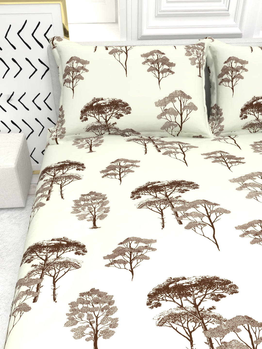 Bruno King Size Reactive Satin Bedsheet Set - Ivory