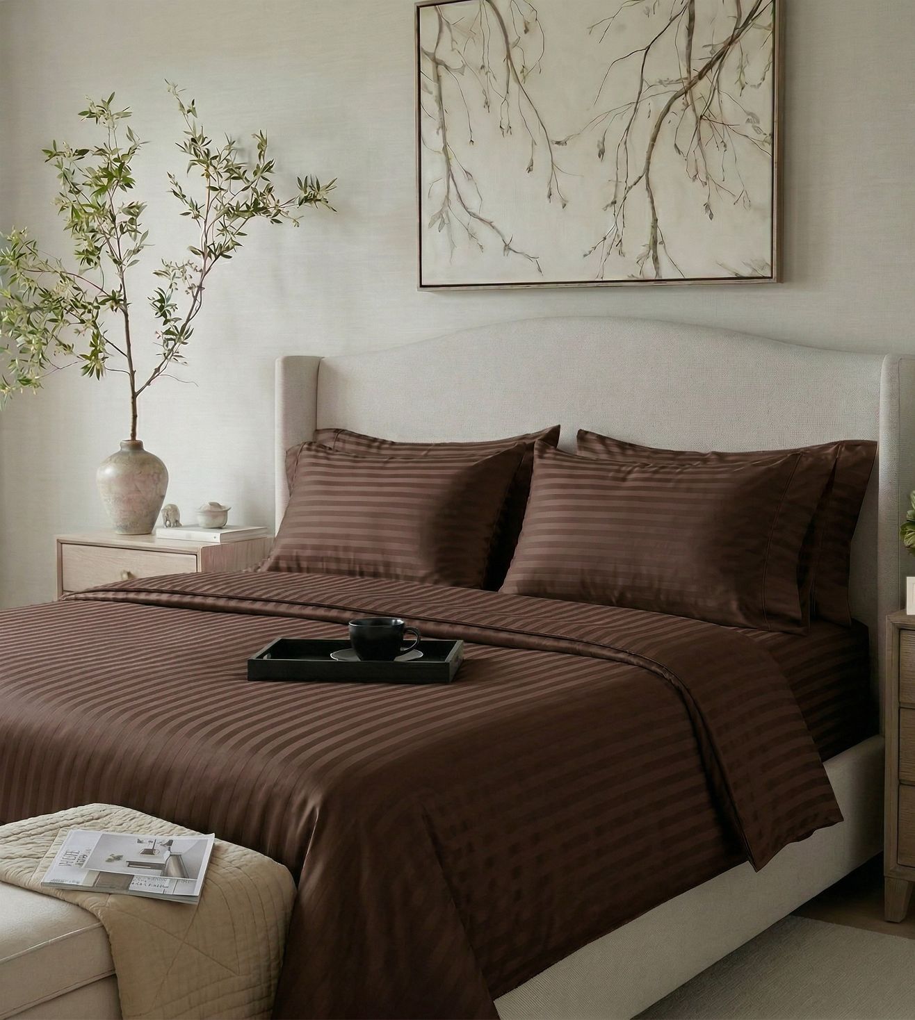 Sapphire 3-Piece 100% Cotton Satin Bedsheet Set - Chocolate Brown