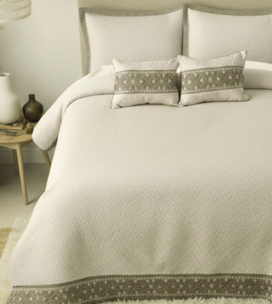 Noir 5-Piece Quilted & Embroidered Bedcover Ensemble - Beige