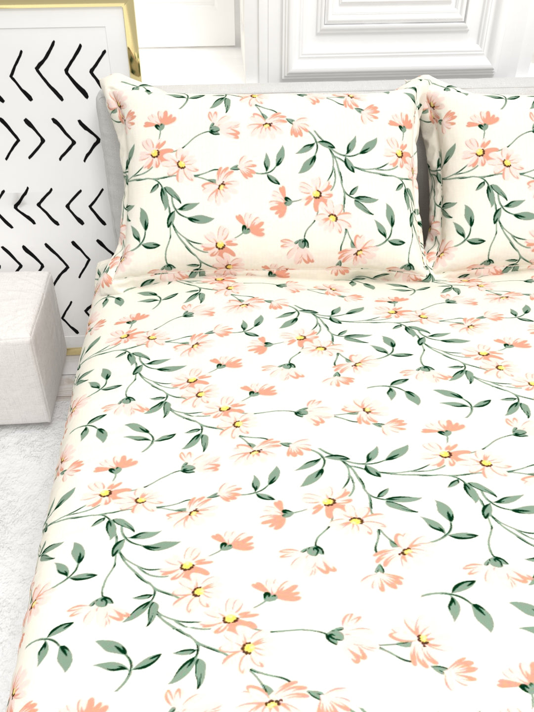 Cider Double Bed Micro-Cotton Sheet Set - Cream & Peach