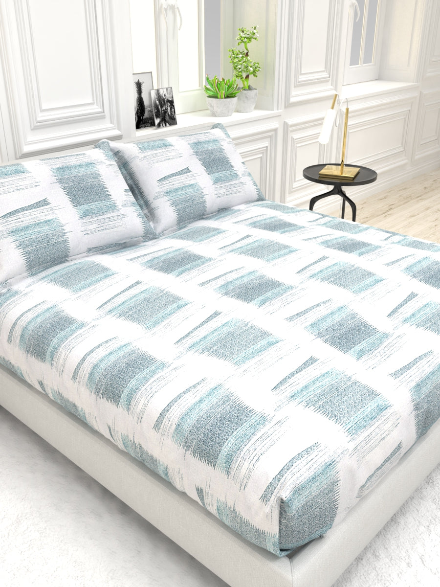 Georgia Double Size Satin Twill Bedsheet Set - Ivory & Blue