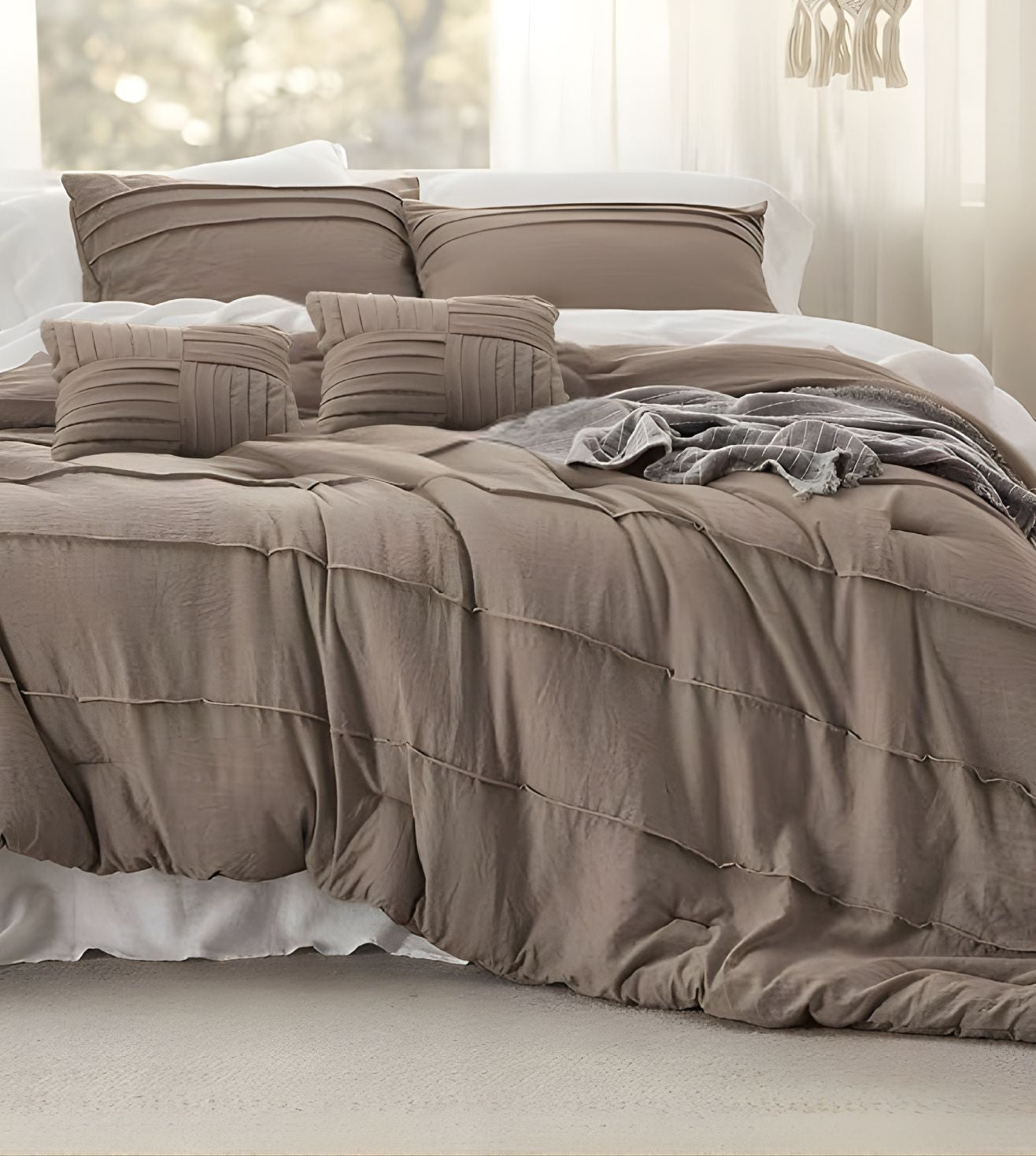 Elysium 5-Piece Hand-Pleated Comforter Ensemble (400Tc Satin) - Mocha