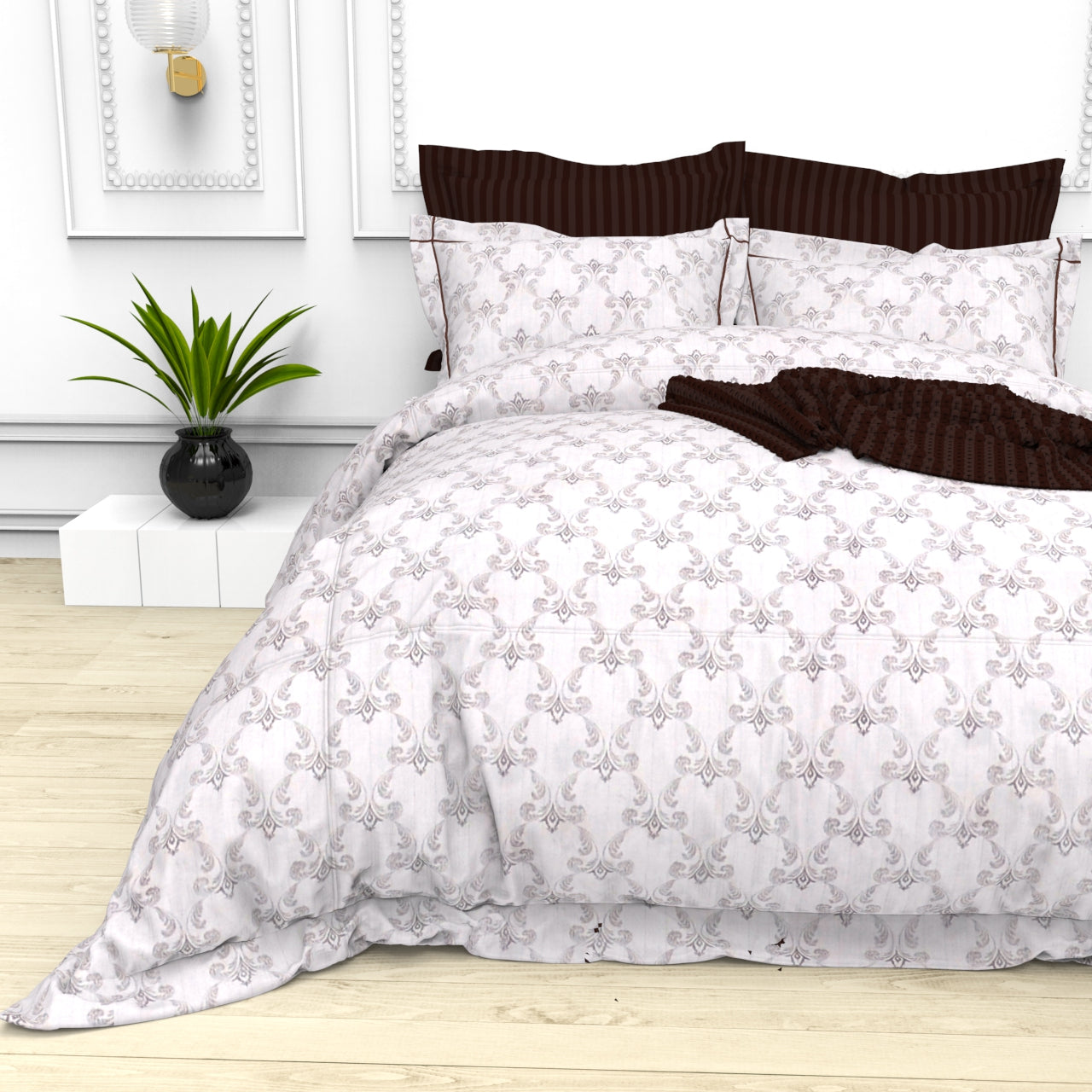Christie King Size Self-Striped Satin Bedsheet Set (4 Pillow Covers)
