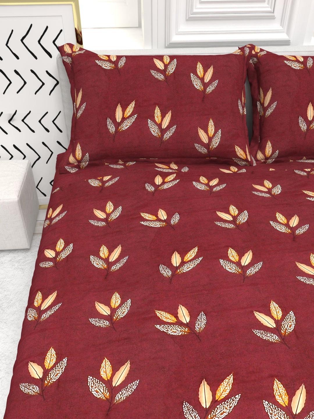 Bruno King Size Reactive Satin Bedsheet Set - Burgundy