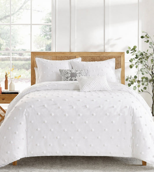 Privee Hand-Crafted Pom Pom Comforter Set (400Tc Satin) - White