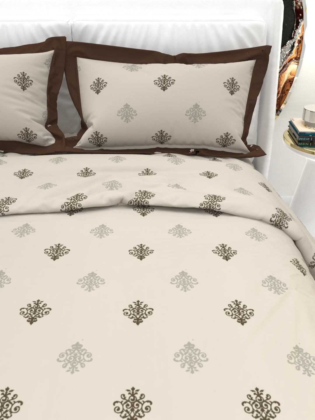 Carnation King Size Bedsheet Set with Contrast Border - Espresso Brown