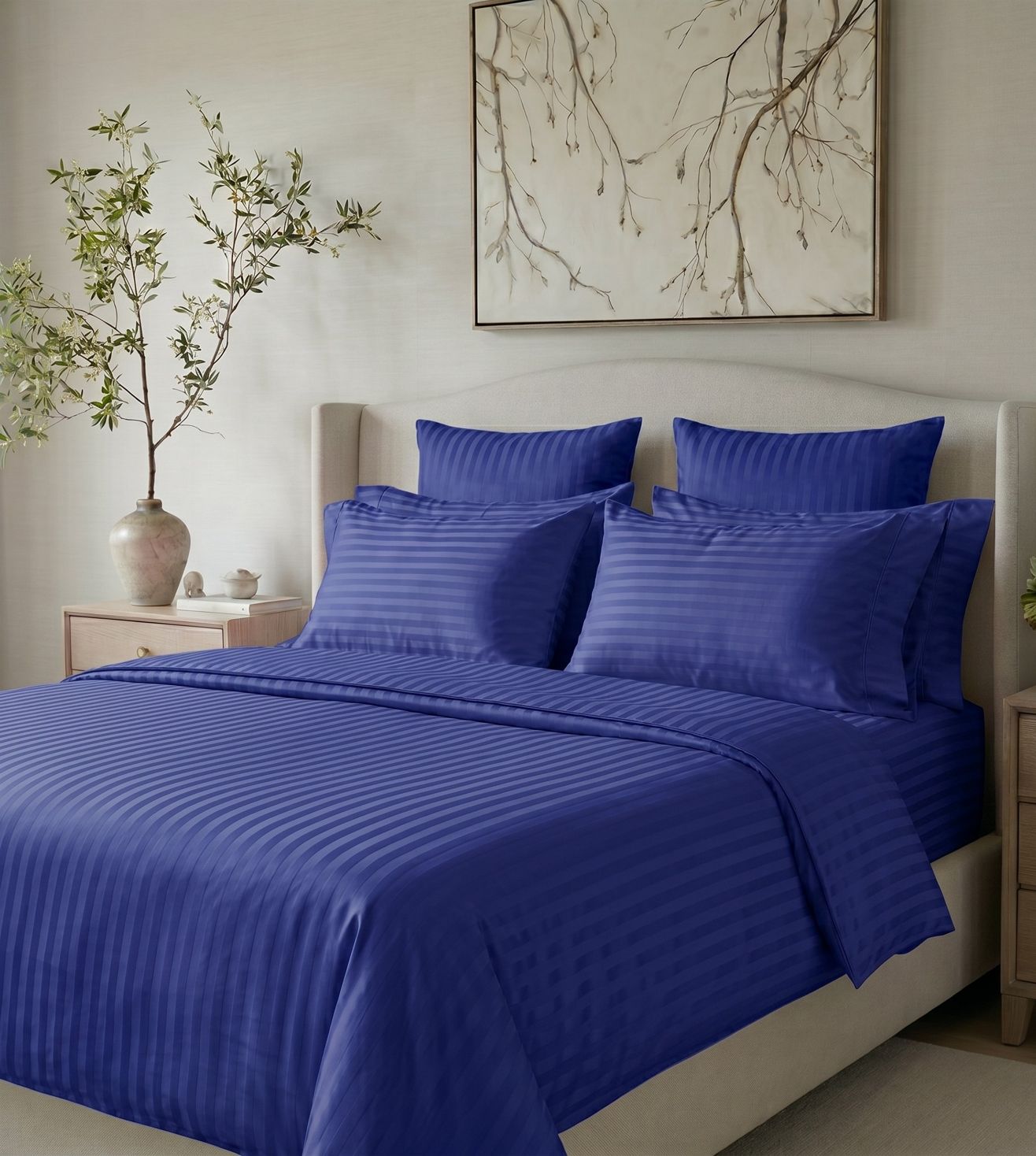 Sapphire 3-Piece 100% Cotton Satin Bedsheet Set - Ink Blue