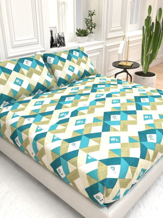 Clay Double Bed Pure Cotton Sheet Set - White & Blue