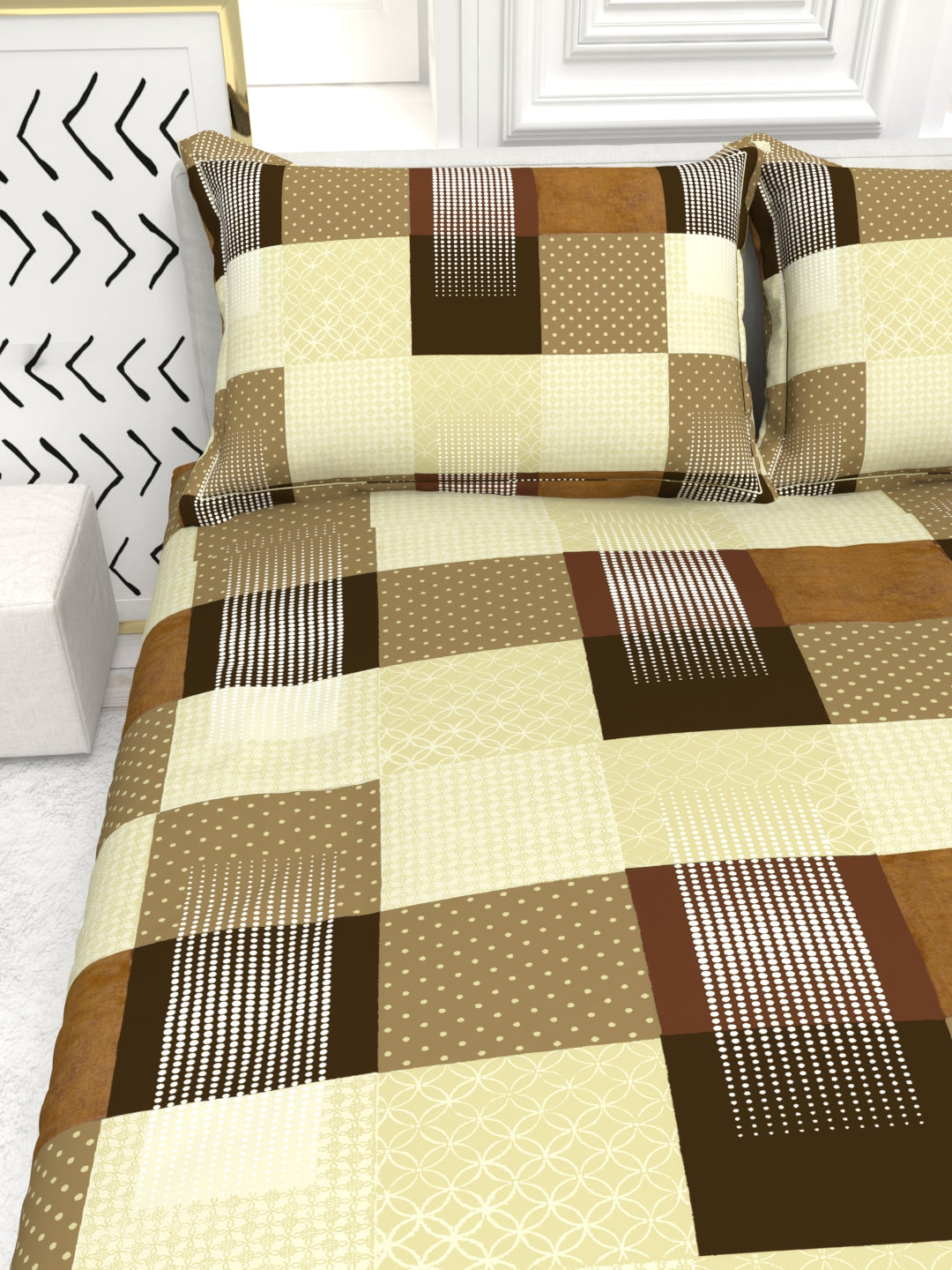 Bruno King Size Reactive Satin Bedsheet Set - Beige Brown