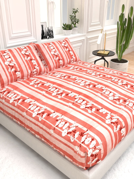 Clay Double Bed Pure Cotton Sheet Set - Tangerine & White