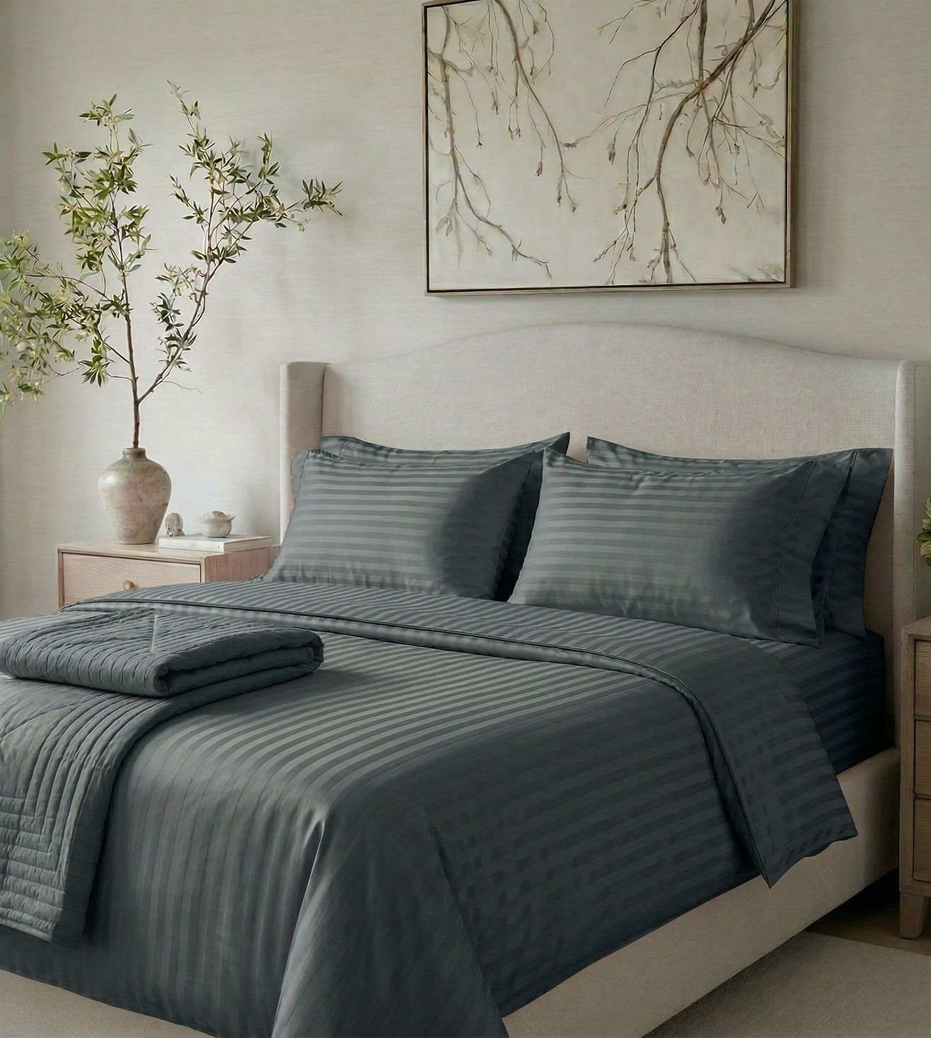 Sapphire 3-Piece 100% Cotton Satin Bedsheet Set - Grey