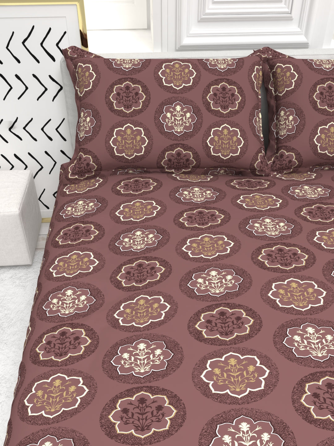 Bruno King Size Reactive Satin Bedsheet Set - Mocha Brown