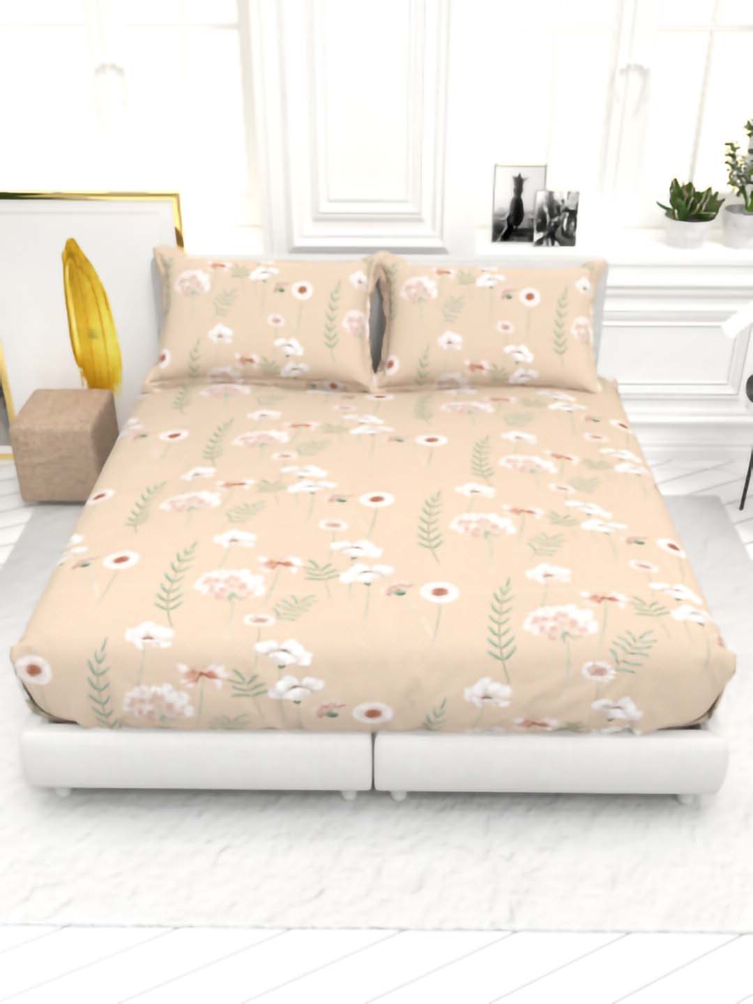 Cider King Size Micro-Cotton Sheet Set - Peach & White