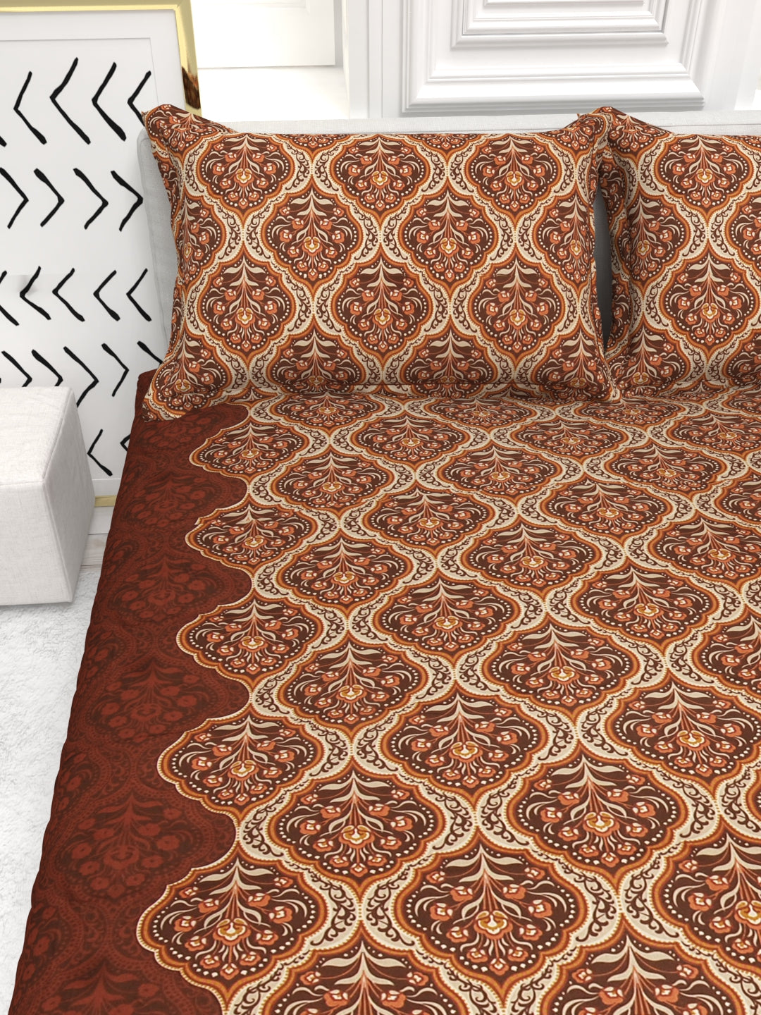 Bruno King Size Reactive Satin Bedsheet Set - Mahogany