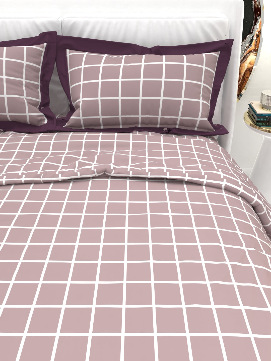 Carnation King Size Bedsheet Set with Contrast Border -Wine