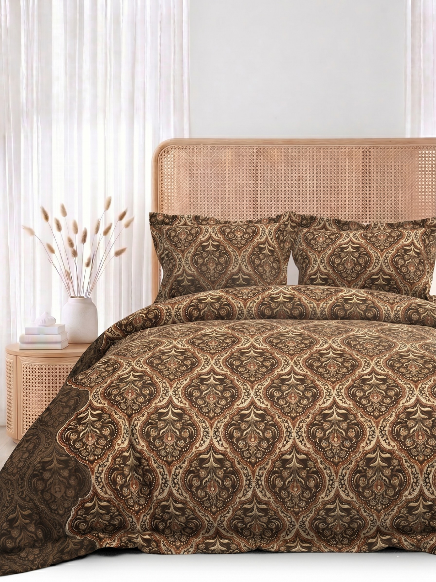 Bruno King Size Reactive Satin Bedsheet Set - Coffee Brown