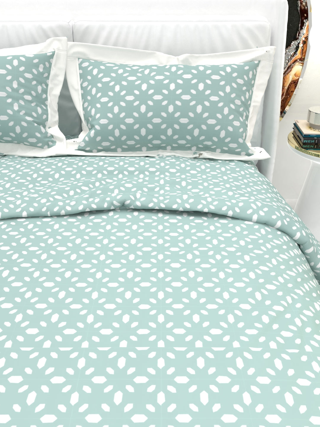 Carnation King Size Bedsheet Set with Contrast Border - Powder Blue