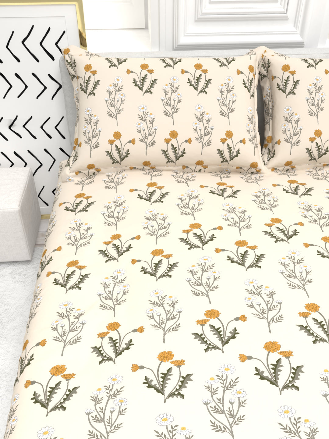 Cider Double Bed Micro-Cotton Sheet Set - Cream & Yellow