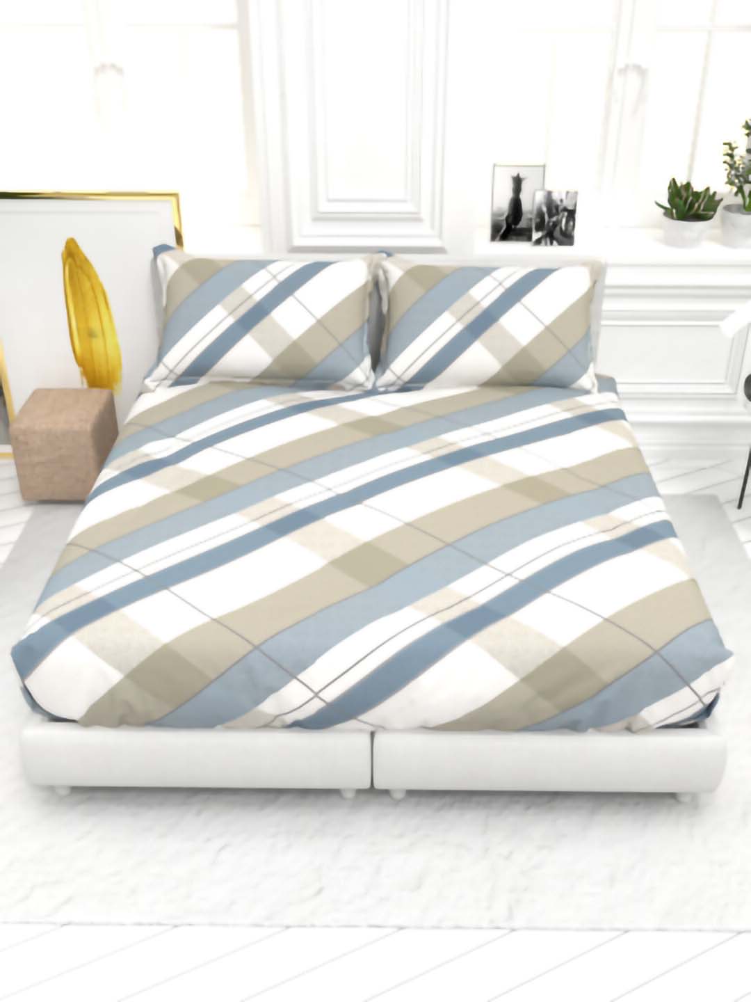 Cider King Size Micro-Cotton Sheet Set - Cream & Gray