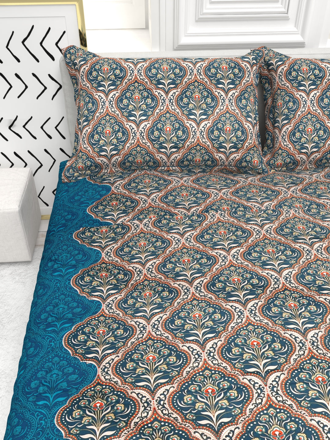 Bruno King Size Reactive Satin Bedsheet Set - Blue