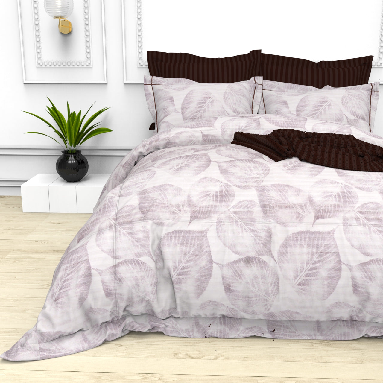 Christie King Size Self-Striped Satin Bedsheet Set (4 Pillow Covers)