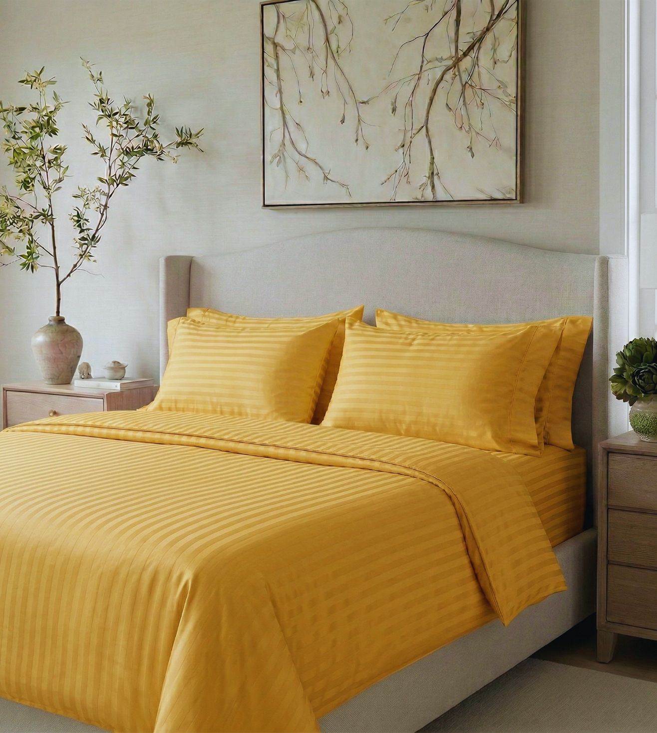 Sapphire 3-Piece 100% Cotton Satin Bedsheet Set - Yellow