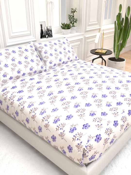 Clay Double Bed Pure Cotton Sheet Set - White & Blue