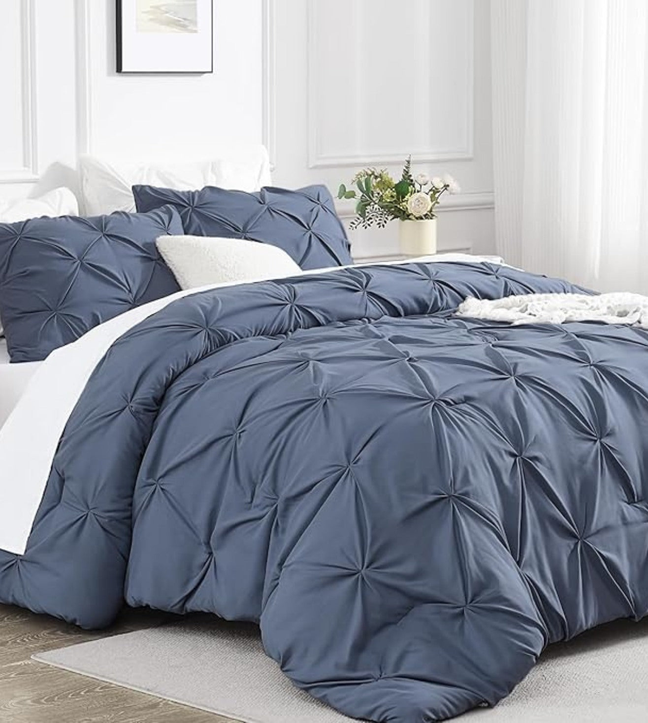 Dune Hand-Crafted Pin Tuck Comforter Set (400Tc Satin) - Blue