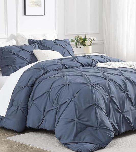 Dune Hand-Crafted Pin Tuck Comforter Set (400Tc Satin) - Blue