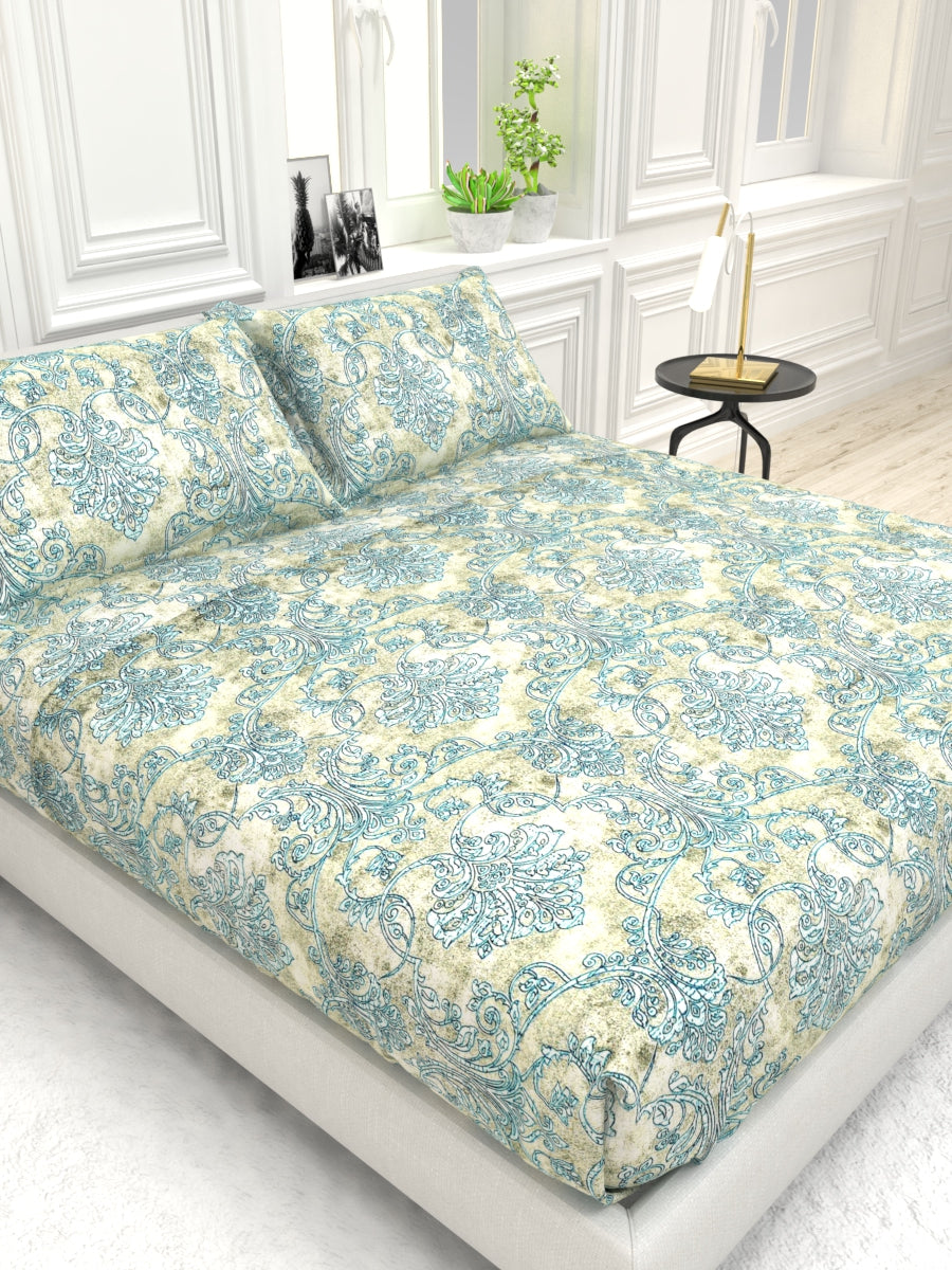 Georgia Double Size Satin Twill Bedsheet Set - Cream & Blue
