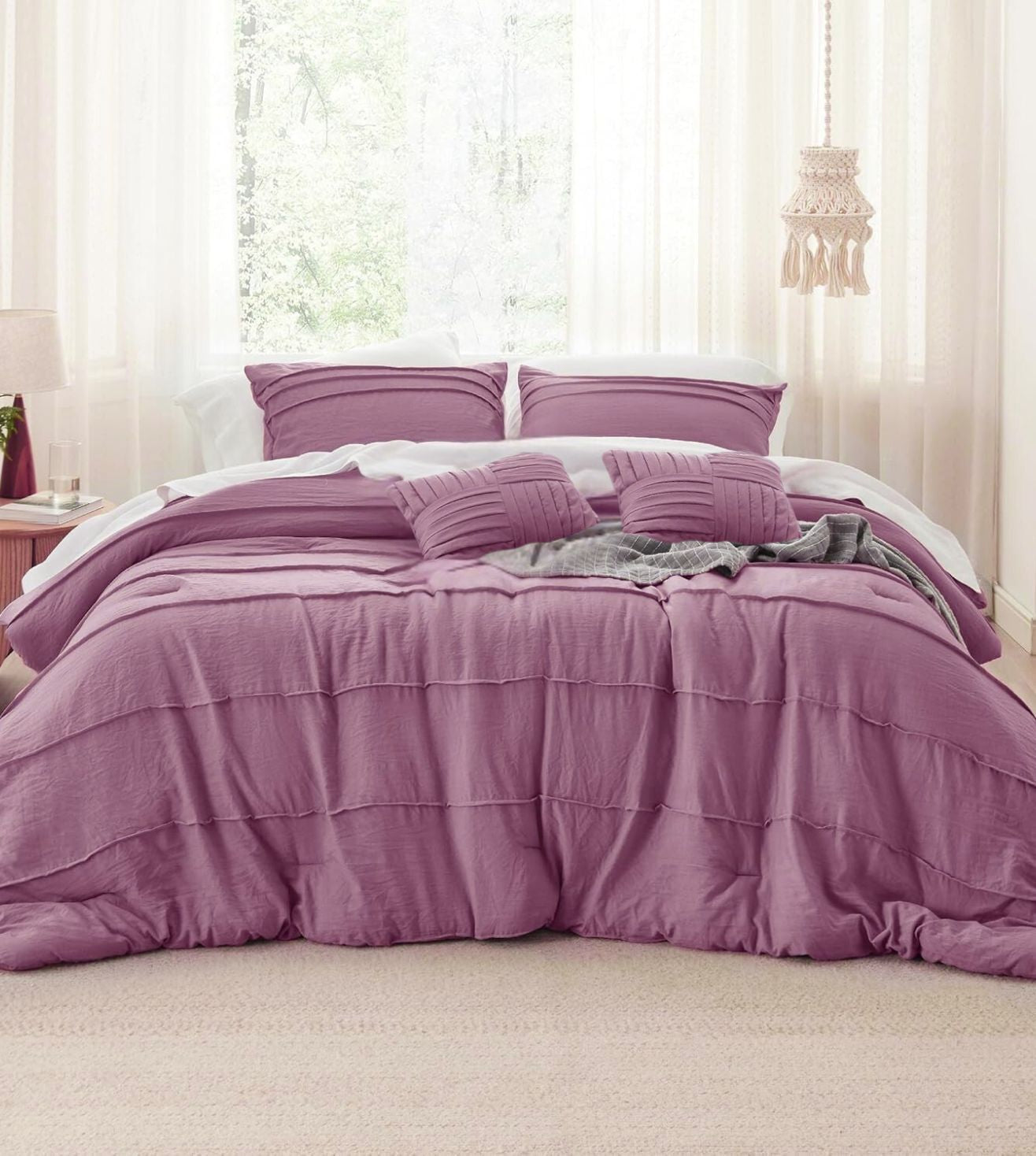 Elysium 5-Piece Hand-Pleated Comforter Ensemble (400Tc Satin) - Plum