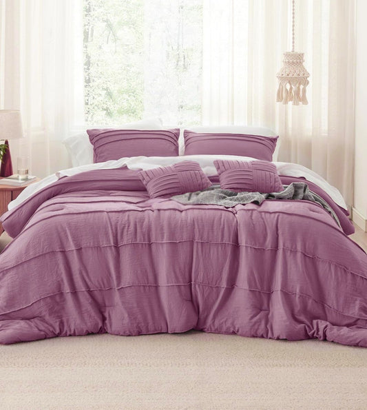 Elysium 5-Piece Hand-Pleated Comforter Ensemble (400Tc Satin) - Plum