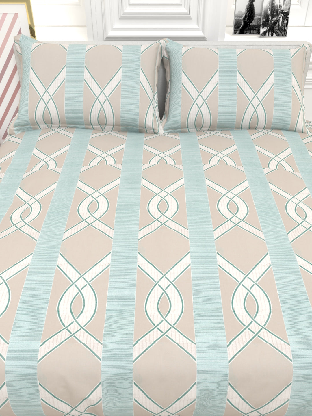 Orchid King Size Percale Bedsheet Set - Dusty Pink & Blue