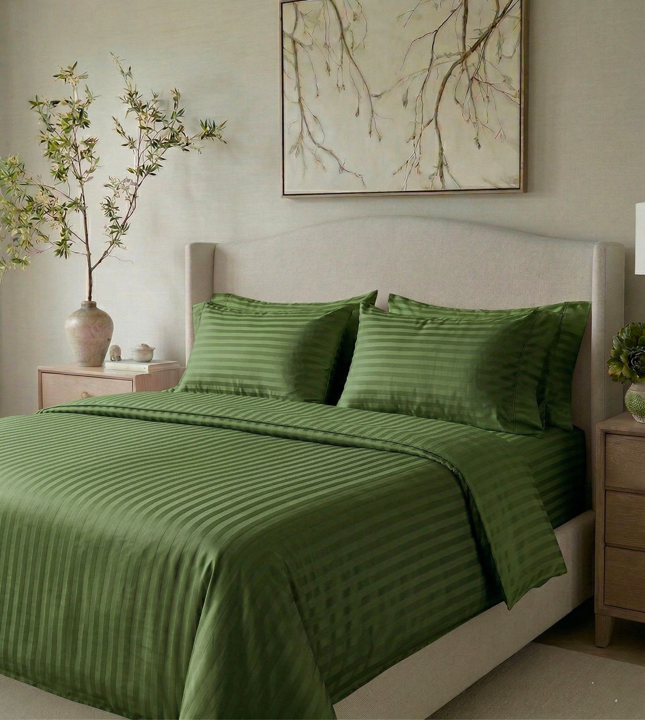 Sapphire 3-Piece 100% Cotton Satin Bedsheet Set - Olive Green