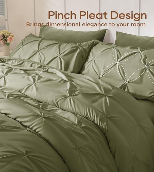 Dune Hand-Crafted Pin Tuck Comforter Set (400Tc Satin) - Green